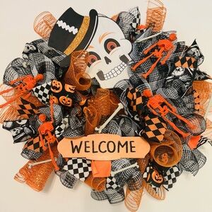 Halloween Vintage Skeleton Welcome Wreath